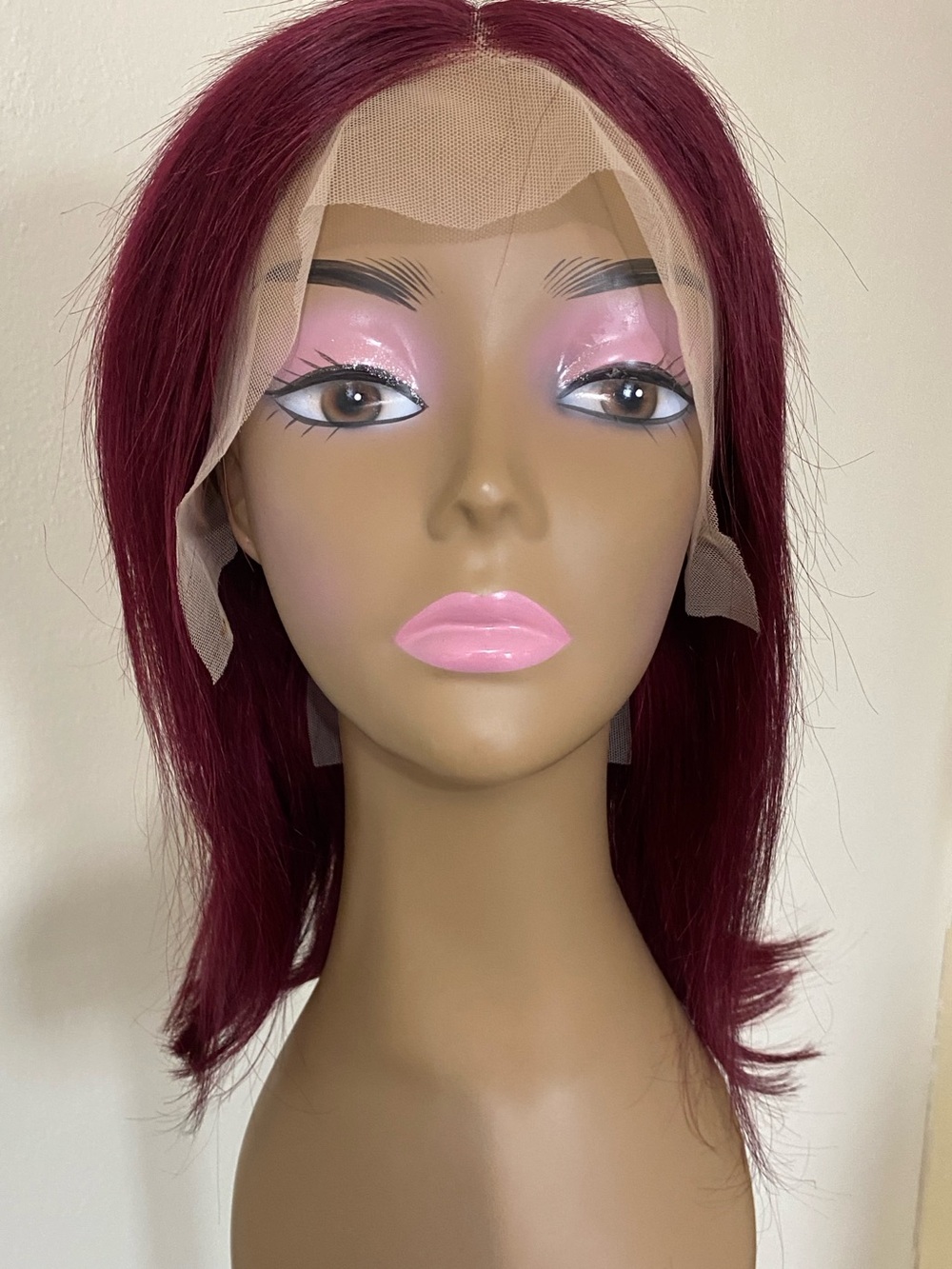 Burgundy Short Wig 13x4 Lace Front Human Hair 150% Density 14” Glue-less 99J